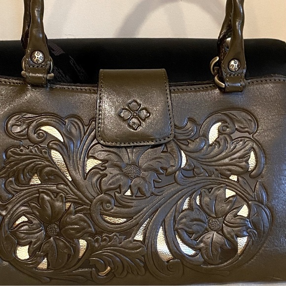 Patricia Nash Olive Green & Gold Embossed Leather Shoulder Bag - Picture 2 of 15